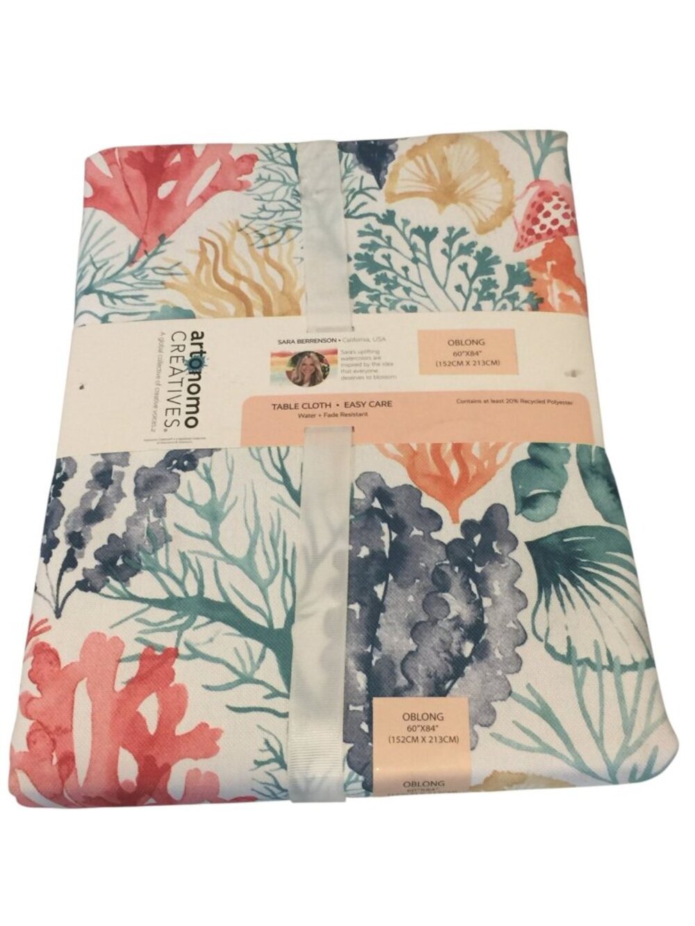 artonomo Creatives Oblong 60" x 84" Tablecloth Coral Sea Floral Cream Peach Aqua